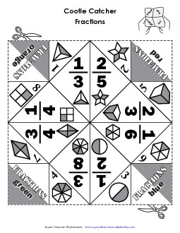 Basic Fraction Cootie Catcher Fractions Worksheet