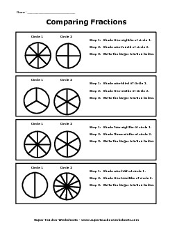 Comparing Fraction Circles Fractions Worksheet