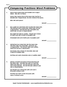 Word Problems: Compare Fractions Worksheet