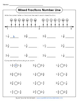 Ordering & Comparing Mixed Numbers Fractions Worksheet