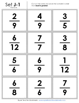 Ordering Fractions: Card Sort Place Value Worksheet