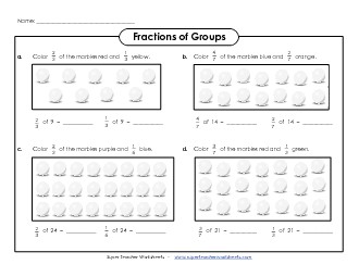 Fraction of Groups: Marbles (Advanced) Fractions Worksheet