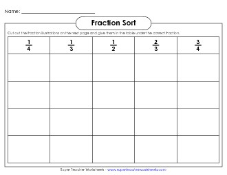 Fraction Sort, Cut, and Paste Fractions Worksheet