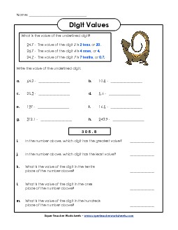 Underlined Digit: Tenths Decimals Worksheet