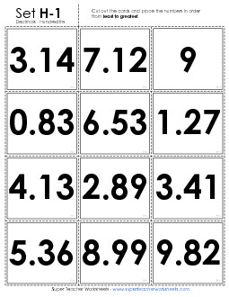 Ordering: Card Sort Game - Hundredths Place Value Worksheet