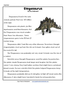 Stegosaurus Dinosaurs Worksheet