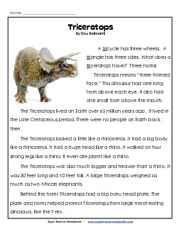 Triceratops Dinosaurs Worksheet