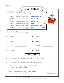 Underlined Digit: Thousandths Decimals Worksheet