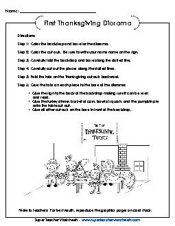 Thanksgiving Diorama Holiday Worksheet