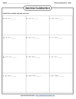 Subtract Decimals: Tenths Worksheet