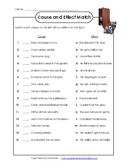 Cause/Effect Matching Cause Effect Fact Opinion Worksheet