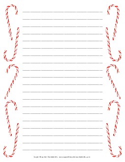 Candy Cane Writing Paper Christmas Worksheet