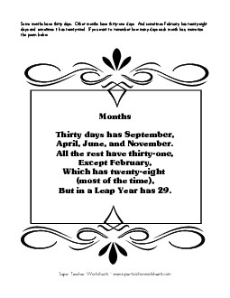 Months Poem Calendars Worksheet