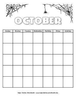 October Calendar (Halloween) Calendars Worksheet