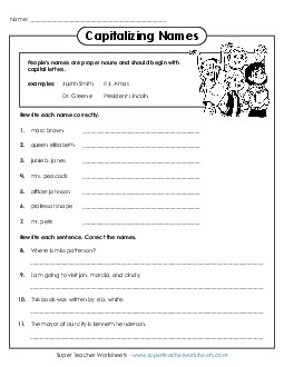 Capitalizing Names Capitals Worksheet