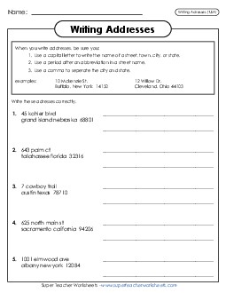 Writing Addresses (USA) Worksheet