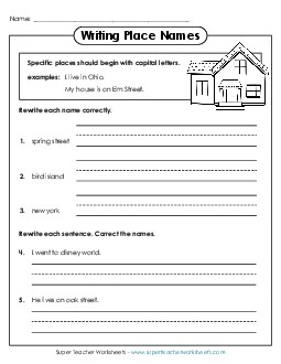 Capital Letters for Places Capitals Worksheet