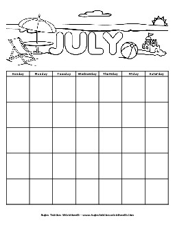 July Calendar (Blank) Calendars Worksheet