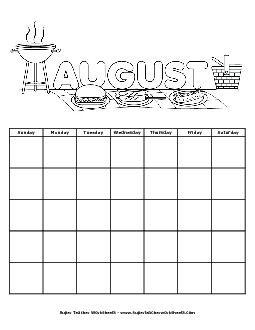 August Calendar (Blank) Calendars Worksheet