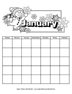 January Calendar (Winter) Free Calendars Worksheet