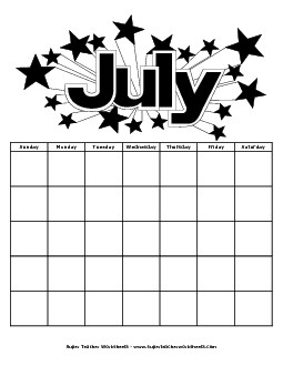 July Calendar (Stars) Calendars Worksheet