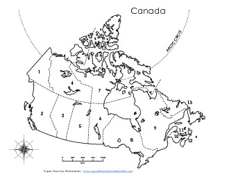 Canada - Provinces Numbered Worksheet