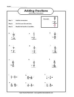 Adding Fractions (Horizontal and Vertical) Worksheet