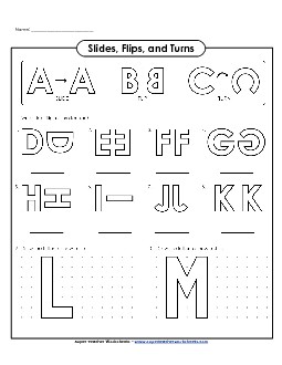 Alphabet Flips, Slides, and Turns Geometry Worksheet