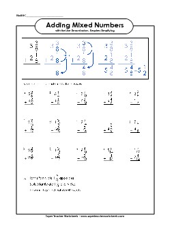 Adding Mixed Numbers with Like Denominators (Vertical) Free Fractions Worksheet