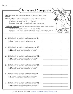 Prime & Composite Numbers 2 Factors Worksheet