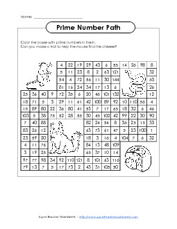 Prime Number Mouse Path Factors Worksheet