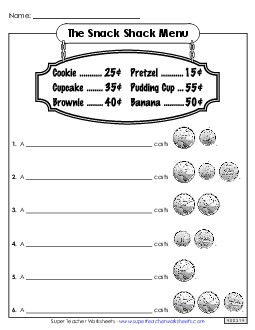 Snack Shack (Basic) Free Money Canadian Worksheet