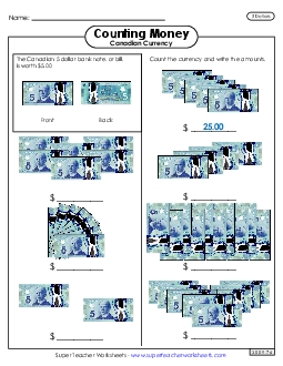 Counting Fives Money Canadian Worksheet