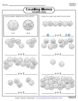 Counting Nickels Money Canadian Worksheet