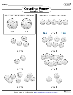 Counting Quarters Money Canadian Worksheet