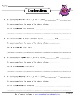 Contractions - Thinking Activity Phonics Worksheet