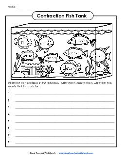 Contraction Fish Tank Phonics Worksheet