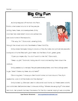 Story: Big City Fun 4th Grade Reading Comprehension Worksheet