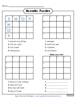 More Acrostic Squares (Easy) Brainteasers Worksheet