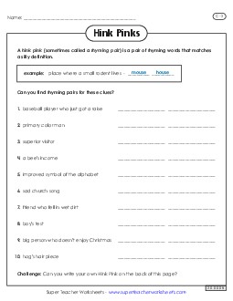 Hink Pinks: Level C-2 Brainteasers Worksheet