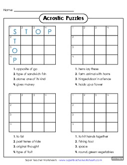 Acrostic Squares (Easy) Brainteasers Worksheet