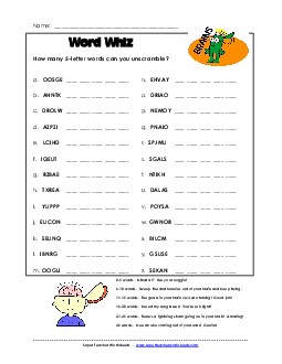 5-Letter Word Whiz (Medium Difficulty) Brainteasers Worksheet