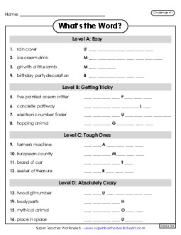 What\'s the Word? #1 (Mixed Levels) Brainteasers Worksheet