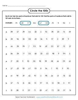 Circle the 100s (Hard) Brainteasers Worksheet