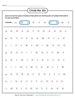 Circle the 25s (Medium) Brainteasers Worksheet