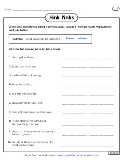 Hink Pinks: Level C-4 Brainteasers Worksheet