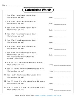 Calculator Words Brainteasers Worksheet