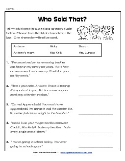 Who Said That? Books Worksheet