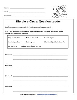 Lit Circles: Question Leader Free Books Worksheet