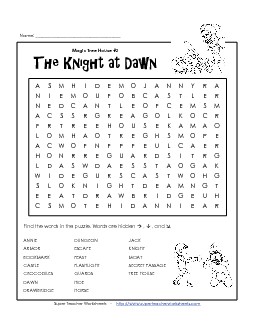 Knight at Dawn Word Search Books Worksheet